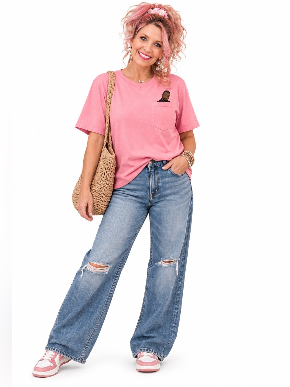 Drake Graphic Tee Pink Pocket Shirt Dog Limited Collab Unisex Large Streetwear